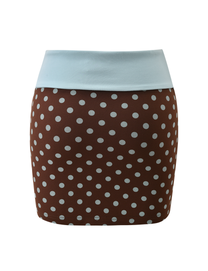 IMOGEN MINI SKIRT - BROWN AND BLUE POLKA DOT