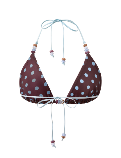 FINLEA BIKINI TOP - BROWN AND BLUE POLKA DOT