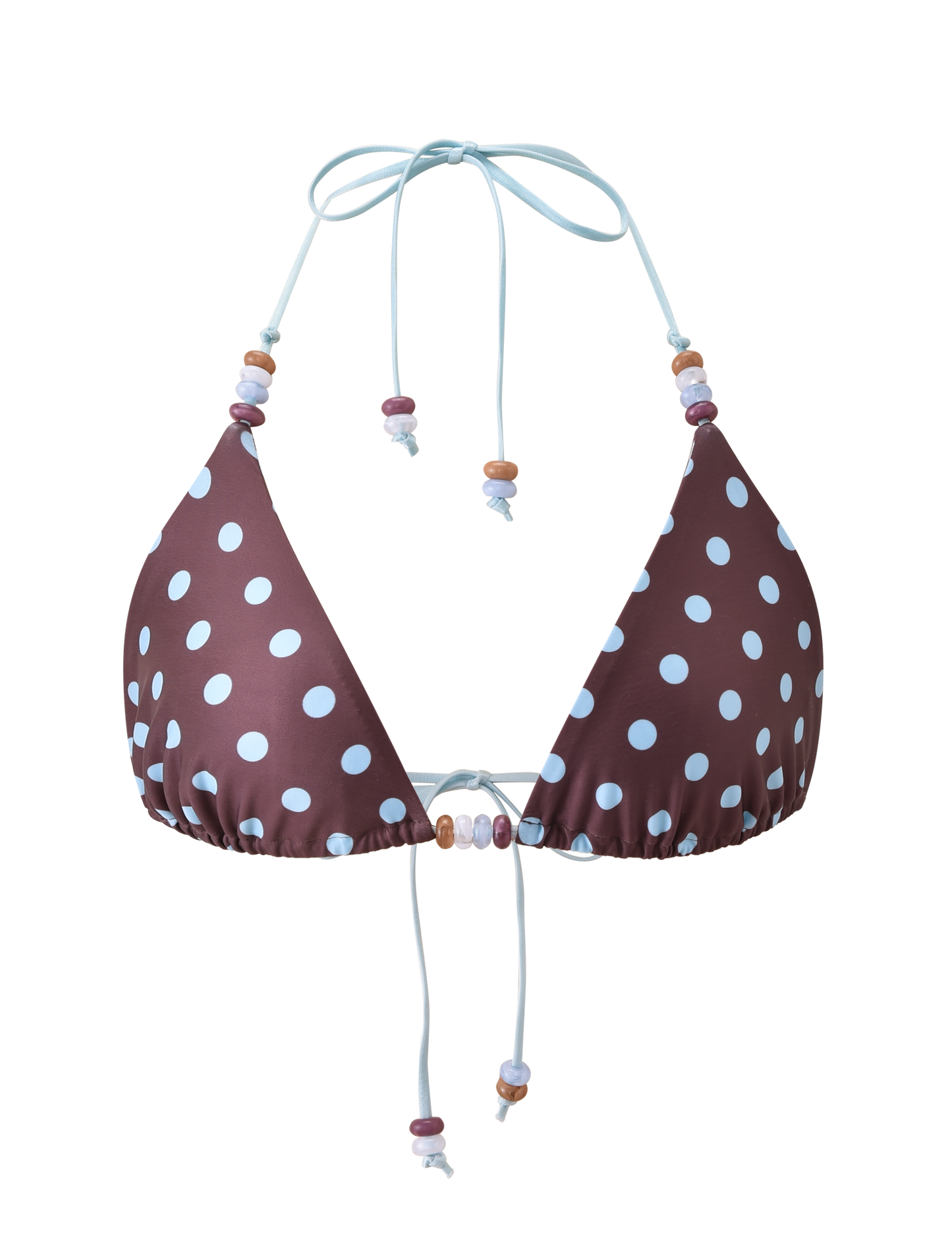FINLEA BIKINI TOP - BROWN AND BLUE POLKA DOT