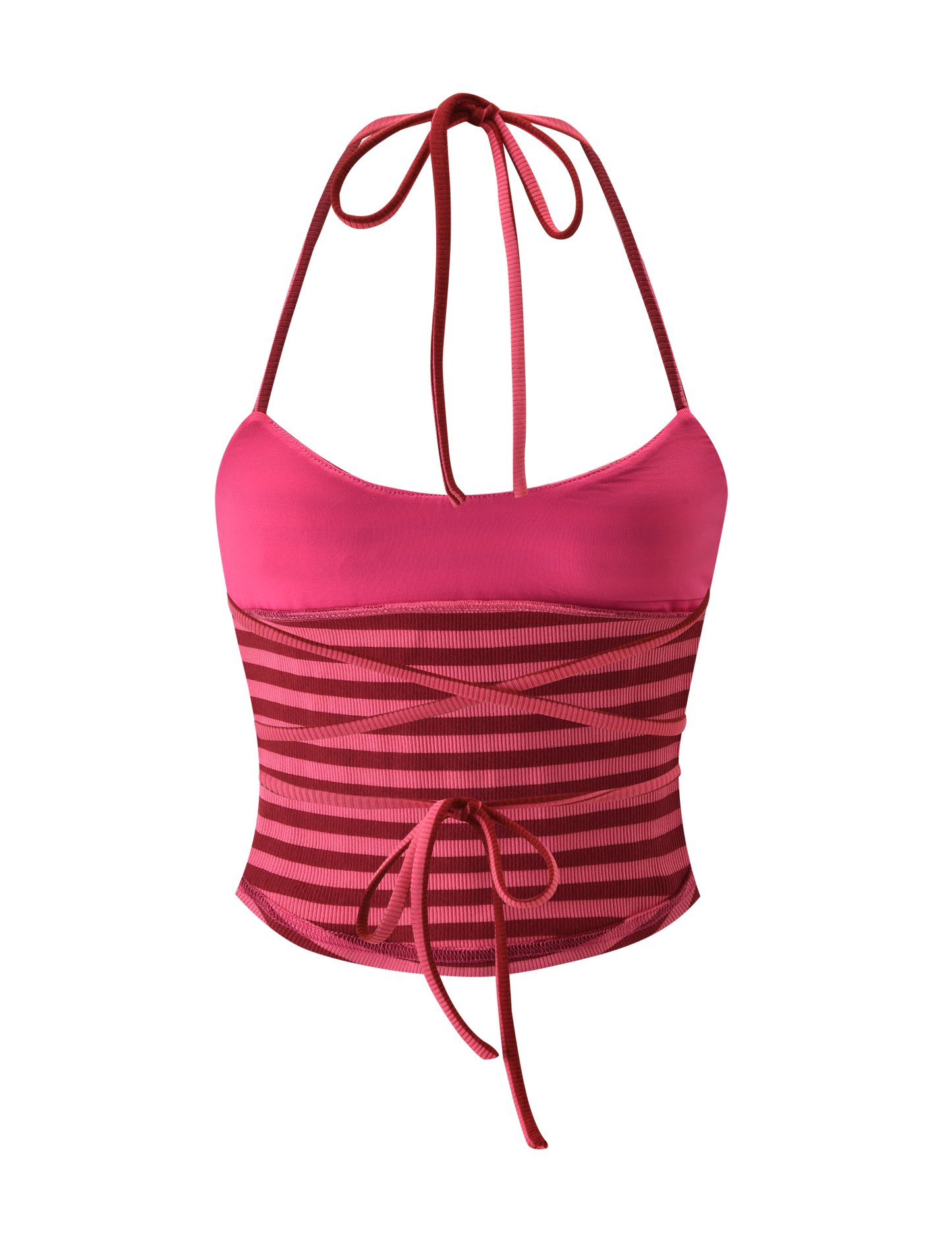 CERYS RIB TOP - PINK RED STRIPE