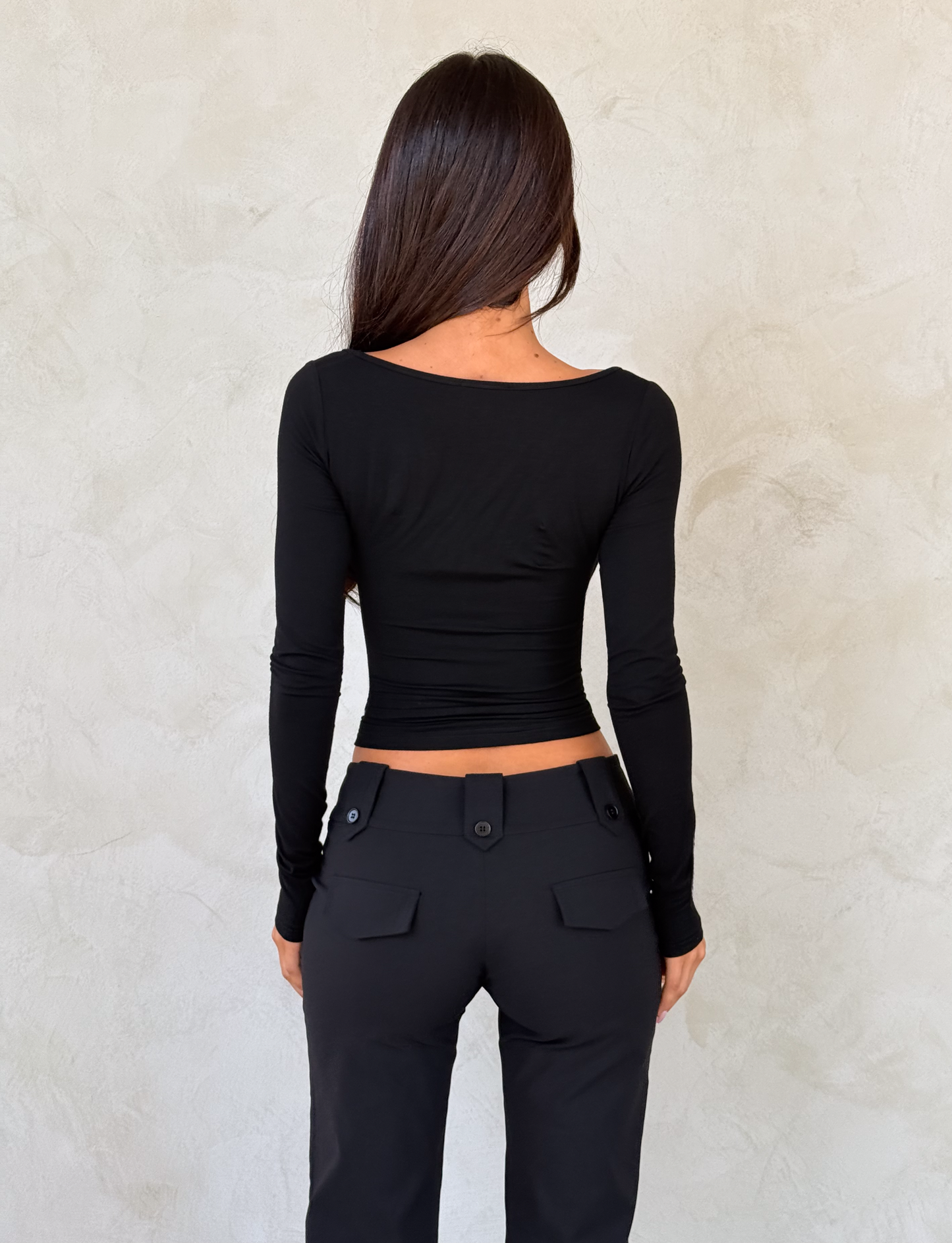 DAMELA LONG SLEEVE TOP - BLACK