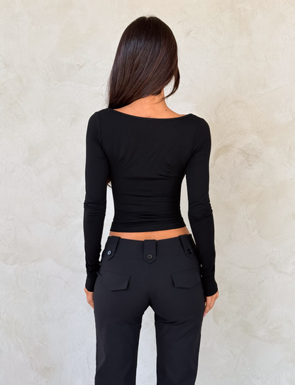 DAMELA LONG SLEEVE TOP - BLACK