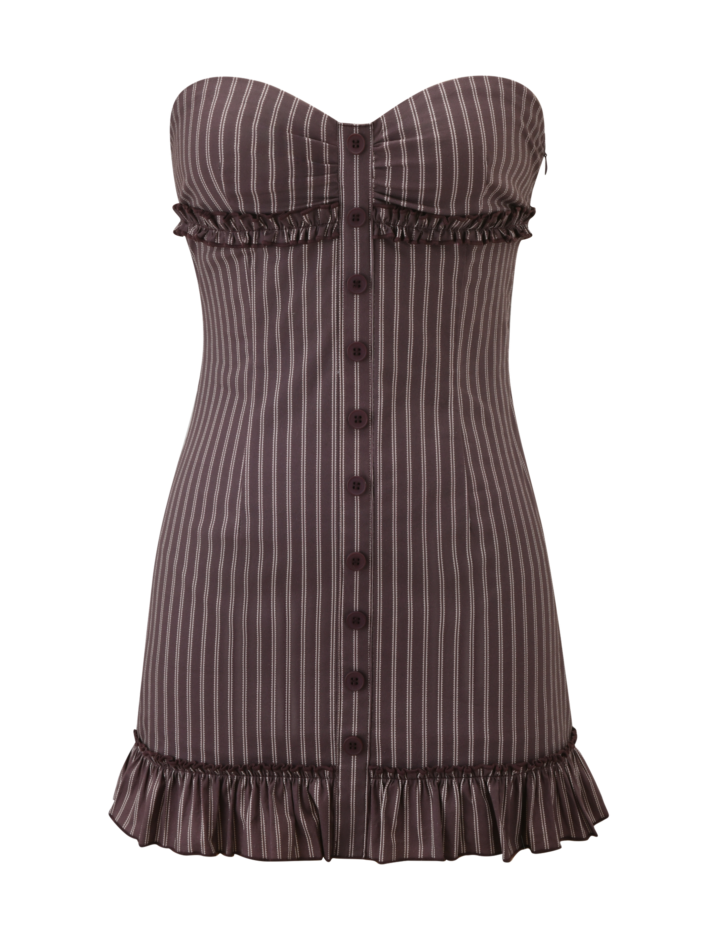 KITTIE STRAPLESS DRESS - BROWN AND CREAM STRIPE