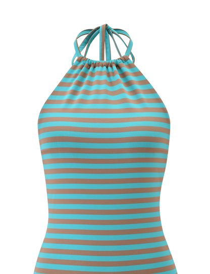 DILLON DRESS 2.0 - MUSHROOM AQUA STRIPE