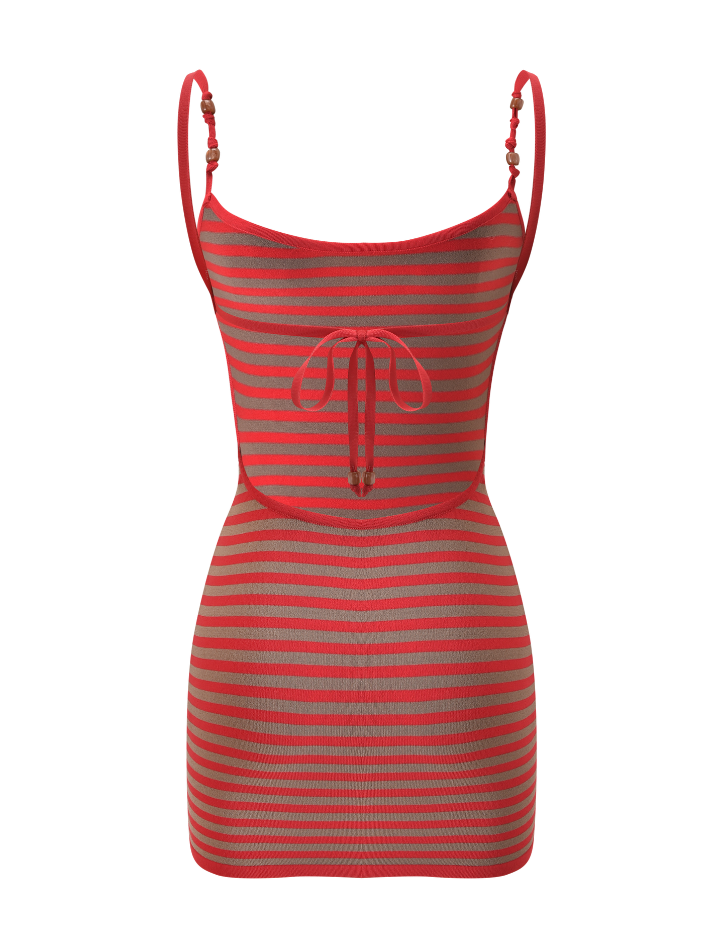 REVERIE KNIT BEADED MINI DRESS - RED MUSHROOM STRIPE