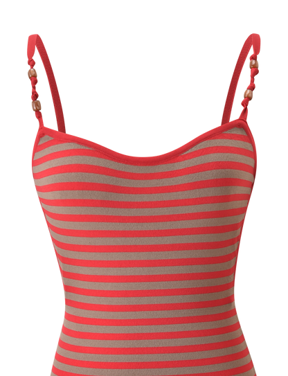 REVERIE KNIT BEADED MINI DRESS - RED MUSHROOM STRIPE