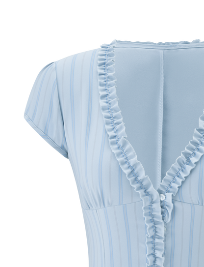 VALERIE RUFFLE TOP - BLUE STRIPE