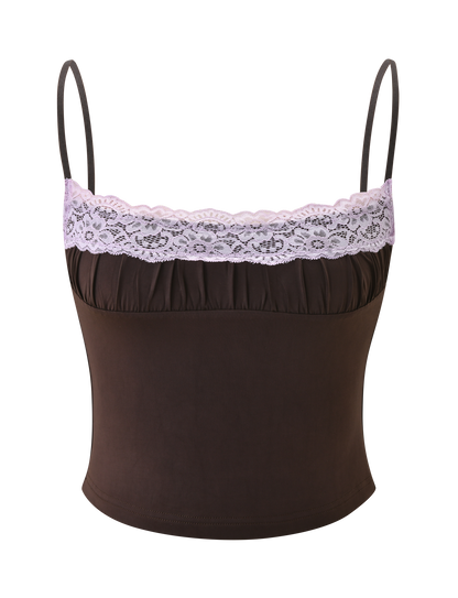 PARISA LACE RUCHED CAMI - BROWN AND LILAC