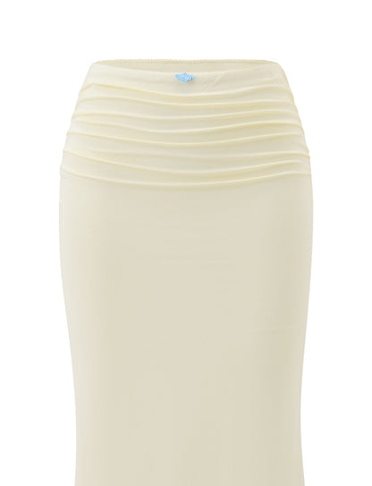 CALINA LACE PANEL MIDI SKIRT - CREAM