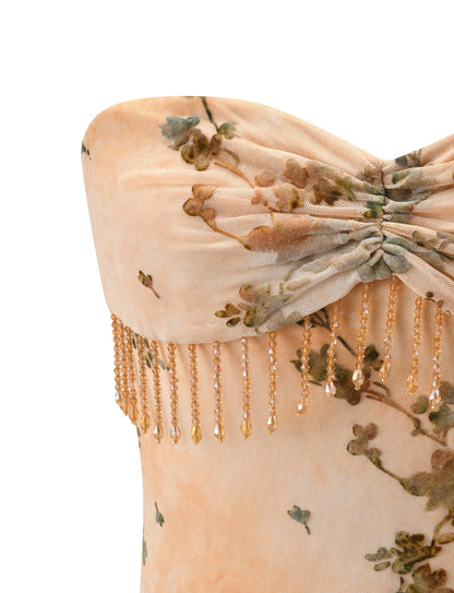 OONA BURN OUT FRINGE TOP - TAN