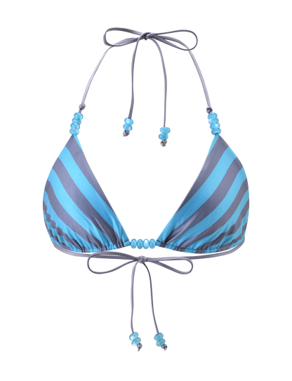 FINLEA REVERSIBLE BIKINI TOP - BLUE GREY DOT AND STRIPE