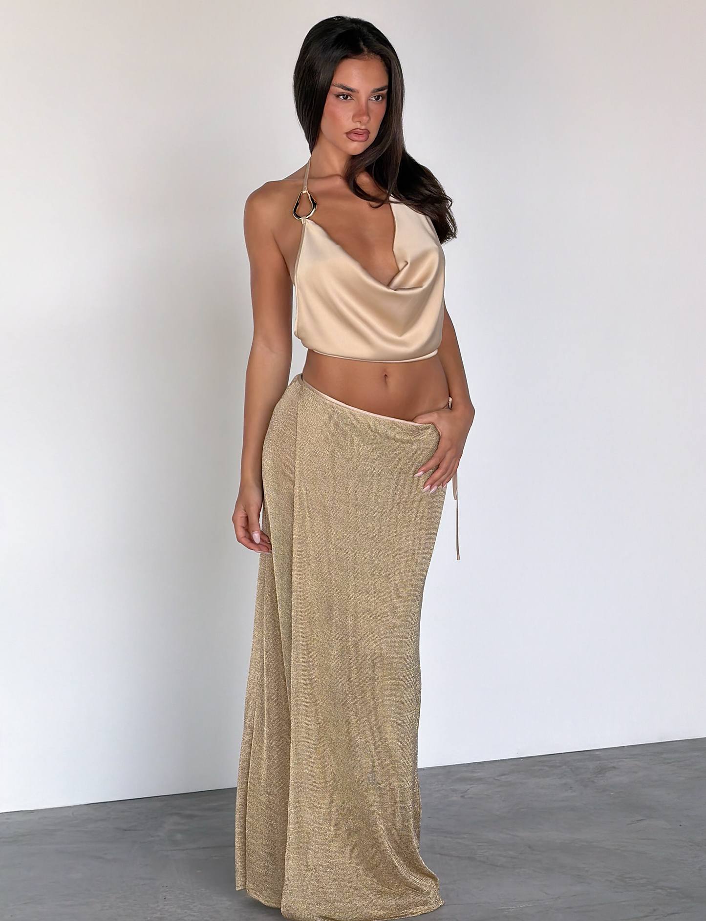 CYRENE TIE MAXI SKIRT - GOLD