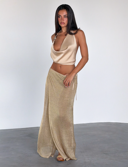 CYRENE SATIN COWL TOP - GOLD