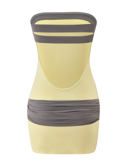 EOS MINI DRESS - BUTTER YELLOW AND GREY