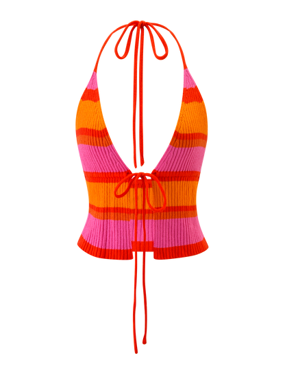 EVERLY CROCHET HALTER TOP - SUNSET TROPICAL STRIPE