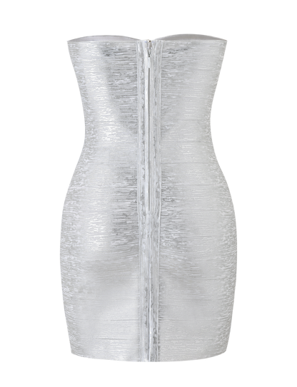 NIYA METALLIC BANDAGE DRESS - LIQUID SILVER