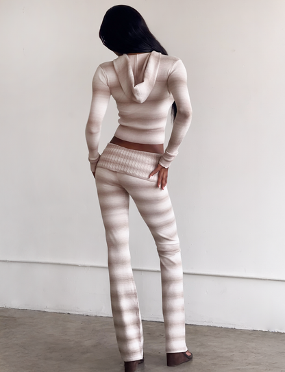 MARISSA FOLDOVER KNIT PANT - TAUPE OMBRE STRIPE