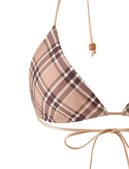 AVE REVERSIBLE BIKINI TOP - TAN AND PINK PLAID