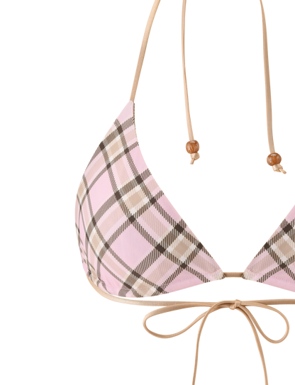 AVE REVERSIBLE BIKINI TOP - TAN AND PINK PLAID