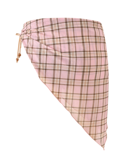 AVE REVERSIBLE BIKINI BOTTOM WITH SCARF - TAN AND PINK PLAID