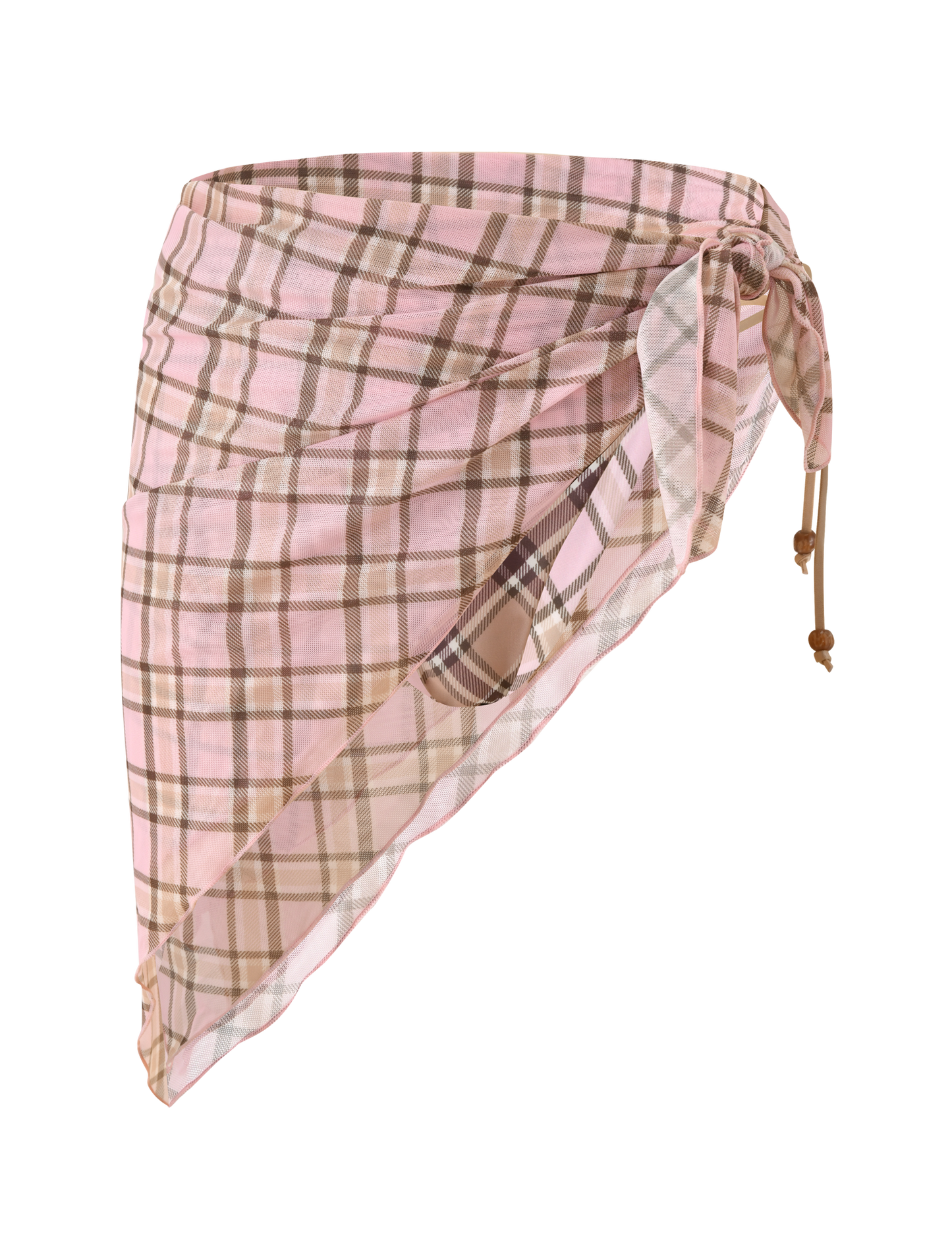 AVE REVERSIBLE BIKINI BOTTOM WITH SCARF - TAN AND PINK PLAID