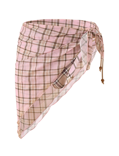 AVE REVERSIBLE BIKINI BOTTOM WITH SCARF - TAN AND PINK PLAID