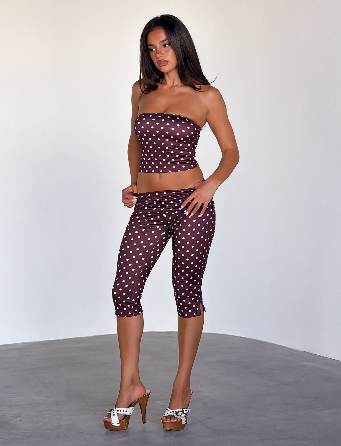 VALI POLKA DOT TOP - CHOCOLATE PINK DOT
